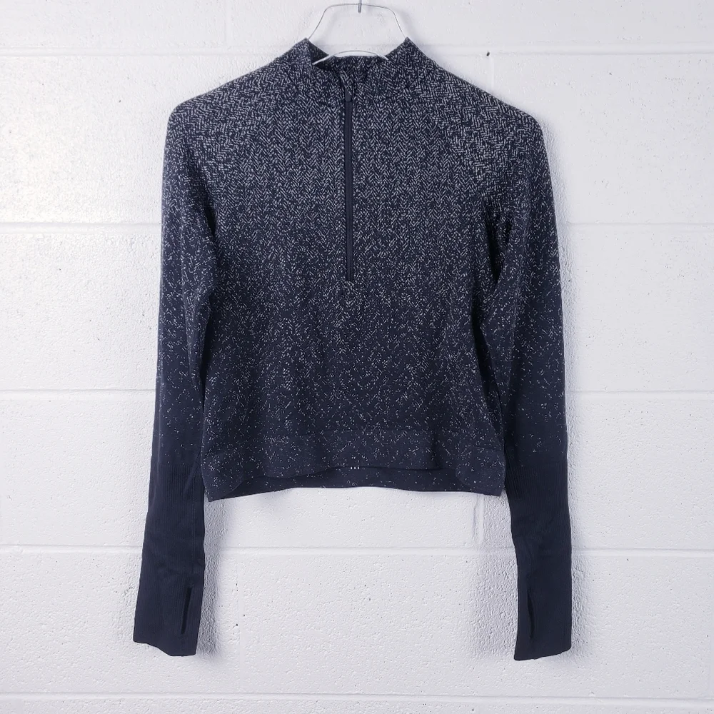 Lululemon Rest Less Cropped‎ 1/2 Zip Herringbone Fade Black / White Size 8